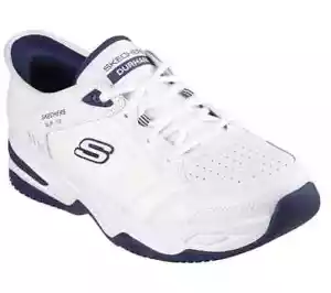 Skechers Slip-Ins Relaxed Fit Durham White Navy Heel Pillow Air Cooled Memory 4E - Picture 1 of 14