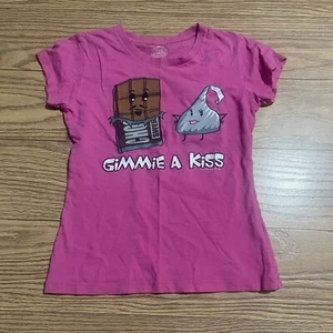 Y2K 2000s Gimme A Kiss Girls Chocolate T-shirt Large 10/12 - Picture 1 of 7
