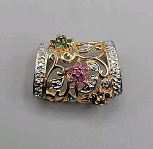 Gilt Sterling Silver Sapphire Ruby & Emerald Omega Slide Pendant - Picture 1 of 11