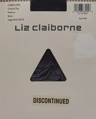 VTG Liz Claiborne Pantyhose Control Top CABLE LINK - BLACK #854 - Image 1 of 4