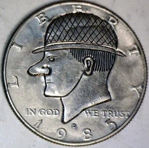 1985d HOBO Nickel Style KENNEDY HALF Dollar Coin NICE Hand Carved Coin #H10 NR - Picture 1 of 2