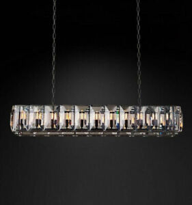 180cBlack iron clear crystal chandelier industrial dining room table villa light