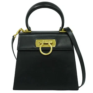 Bolso de hombro Salvatore Ferragamo Gancini de cuero con asa superior de 2 vías negro dorado - Imagen 1 de 10
