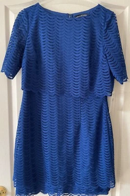NWT $99.00 Lace Dress Size 14 Royal Blue Short-Sleeve Knee-Length 38”x36” Womens - Image 1 of 4