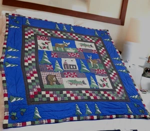 Quilted Beadspread comforter Queen/Full Deer Fish Lodge Rustic Cottage rustic - Picture 1 of 9