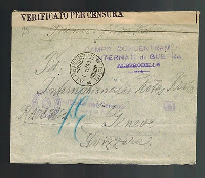 1941 Alberobello Italy Internment Camp Cover to Red Cross Switzerland - Image 1 of 2