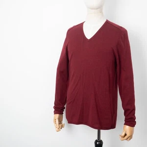 Hugo Boss Orange Men's Wool Slim-Fit Burgundy V-Neck Slim Knit Jumper Pullover M - Picture 1 of 13