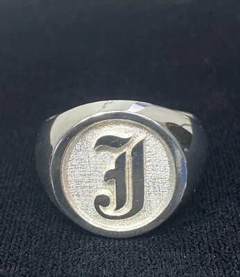 Anello lettera J antico inglese massiccio iniziale argento sterling 925 misure 6-16 - Immagine 1 di 4