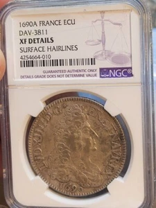 1690A France ECU DAV-3811 XF Details NGC Surface Hairlines Free Shipping - Picture 1 of 6