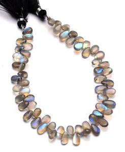 Natural AAA Gem Rainbow Fire Labradorite 7x5mm Size Smooth Pear Beads 8" Strand - Picture 1 of 6