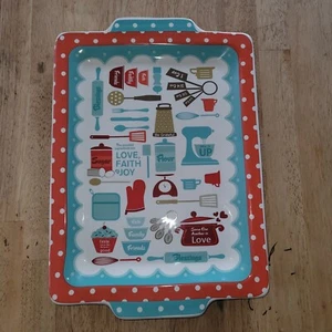 Baking Theme w/polka dots Ceramic Tray Platter Appetizer Serving Dish W/Handles - Picture 1 of 7