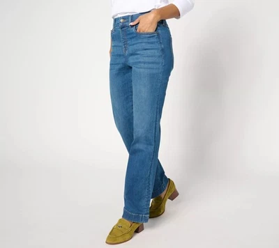 Denim & Co. Petite Indigo Cozy Touch Relaxed Straight Jean Medium Wash 14 New - Image 1 of 4