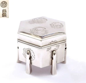 Vintage Japanese Solid Silver Presentation Bonbonniere Hexagon Shaped Box Marked - Picture 1 of 19