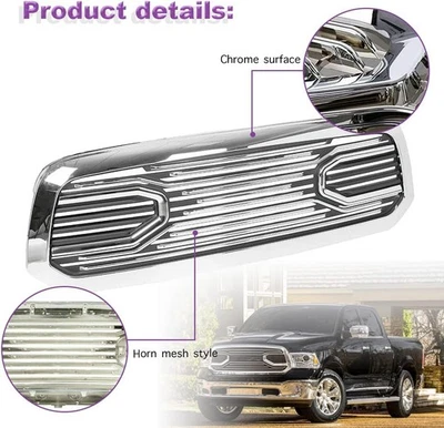 Parrilla de parachoques delantero cromada para Dodge RAM 1500 2013-2017 2018 Foto 1 de 4