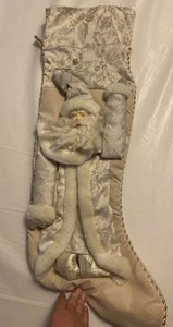 Vintage Viktorianischer Weihnachtsstrumpf Weihnachtsmann Groß Shabby Elfenbein Wie Ist - Bild 1 von 11