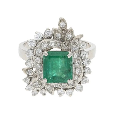 Damenring 585/000 (14 Karat) Weißgold mit Smaragd, Diamanten und Brillanten, get - Bild 1 von 4