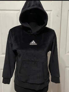Girl's Adidas Black Velour Long Sleeve Pullover Hoodie Size Medium (10/12) - Picture 1 of 4
