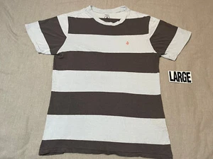 VOLCOM -T-shirt SIZE L - LARGE Men's | Color: BLUE and GRAY Striped - Modern Fit - Picture 1 of 11
