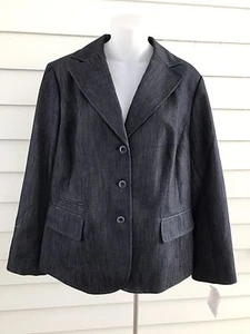 Women's Blazer Size 14 W Nine West Blue 3 Buttons Lined Casual Pockets Cotton - Picture 1 of 12