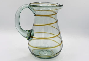 Mexican Hand Blown Glass Pitcher Clear with Amber swirl applied handle - Picture 1 of 3