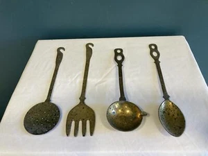 Vintage Brass Kitchen Utensil Wall Decor – Set of 4 Rustic Tools - Picture 1 of 4