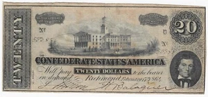 1864 $20 Confederate States of America Note "VF+" *Free S/H After 1st Item* - Picture 1 of 2