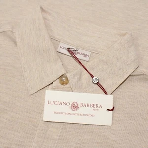 Luciano Barbera NWT Long Sleeve Polo Shirt Size Medium in Beige 100% Cotton - Picture 1 of 9