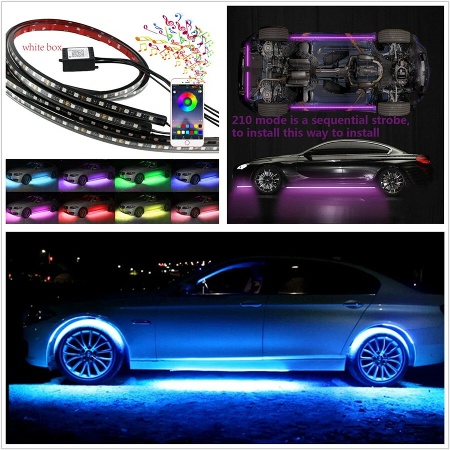 4x Flexible Colorful Chassis Lamp 5050 SMD LED Light Strip 210 Model APP Control - Image 1 of 4