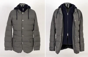 $5995 BRUNELLO CUCINELLI Nylon / Wool / Cashmere / Down Jacket w/ Hood- Gray XXL - Picture 1 of 19