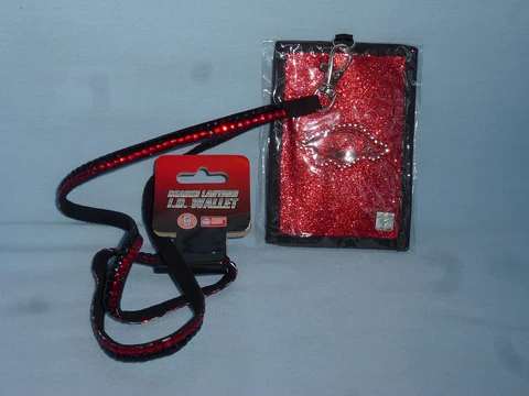 ARKANSAS RAZORBACKS   Beaded LANYARD I.D. WALLET    by Rico   NIP Cover
