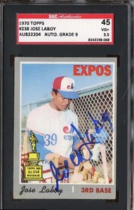 1970 Topps #238 Jose Laboy Montreal Expos Signed AUTO SGC AUTHENTIC