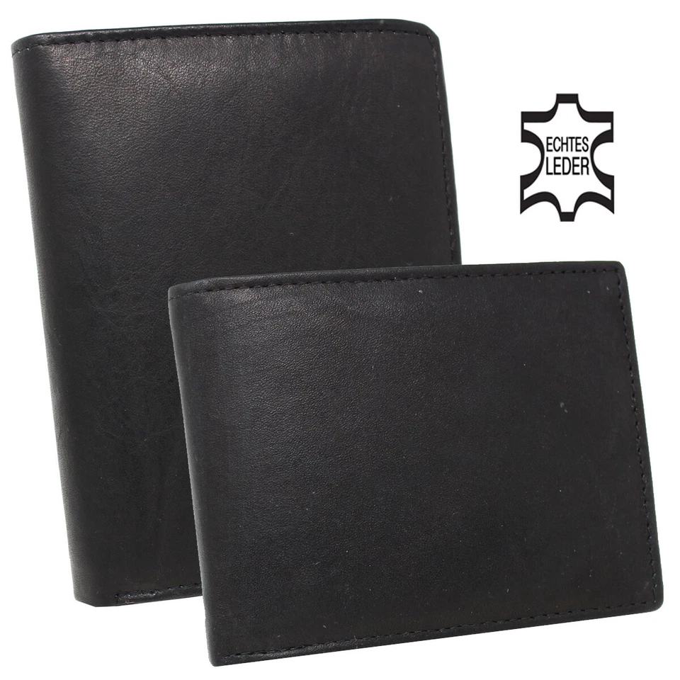 Leder Geldbörse Portemonnaie Geldbeutel Portmonee Hochformat Querformat Schwarz - Bild 1 von 1