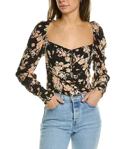 Nuevo con etiquetas Top corto Free People para mujer talla XS negro floral manga larga 100 % viscosa - Imagen 1 de 7