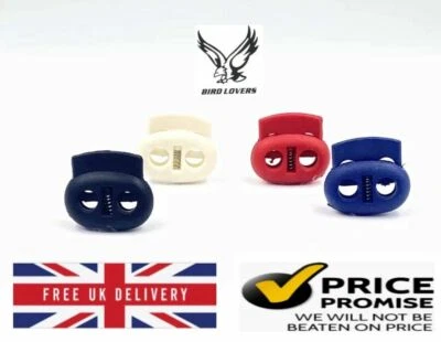 BIRDLOVERS QUALITY 2 HOLE OVAL CORD STOPPER LOCKS END TOGGLES VARIOUS COLOURS / QUANTITY
