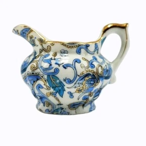 Lefton Demitasse Porcelain China Creamer Blue White Gold Floral Paisley #NE2358 - Picture 1 of 7