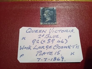 gb stamp,Queen Victoria 2d blue G2 (=SG46)Wmk Large Crown,T11,7.7.1869. - Picture 1 of 2