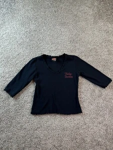 Harley Davidson Shirt Girls Small Black Red Long Sleeve Biker Motorcycle Kids - Picture 1 of 11