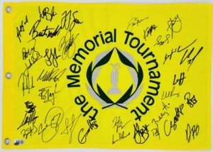 2023 MEMORIAL TOURNAMENT SIGNED GOLF FLAG SPIETH JACK NICKLAUS AUTOGRAPH BAS K56 - Picture 1 of 6
