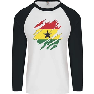 Desgarrado Ghana Bandera Ghana Día Fútbol Hombre L/S Béisbol Camiseta - Imagen 1 de 5