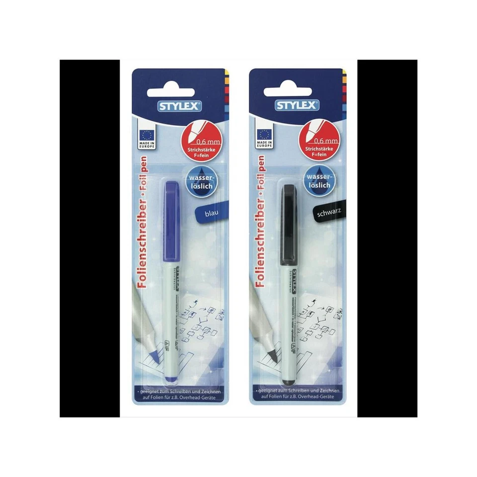 Folienschreiber  Blau / Schwarz Wasserlöslich F 0,6 mm Folienstift Stift STYLEX - Bild 1 von 1