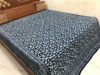Colcha étnica azul índigo Ralli Queen Kantha colcha indiana feita à mão cobertor XZ - Imagem 1 de 4