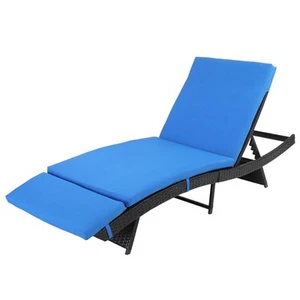 Adjustable Pool Chaise Lounge Chair Outdoor Patio Furniture PE Wicker W/Cushion - Picture 1 of 12