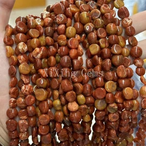 8-10 mm Echte Natürliche Unregelmäßige Glatte Kiesel Nugget Zhangui Roter Achat Perlen - Bild 1 von 6