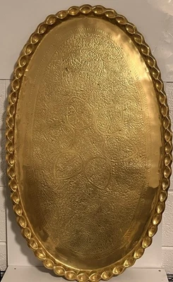 Vintage Brass Tray Top For Coffee Table 36x22 Oval Piecrust Edge Mid-Century - Image 1 of 4