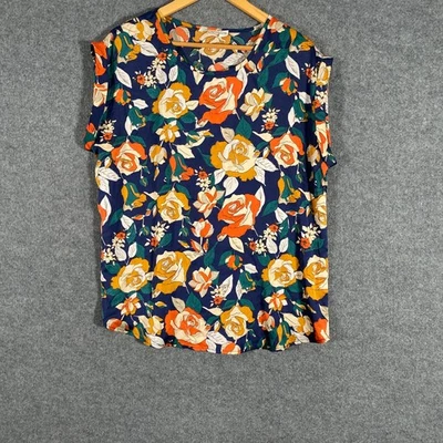 St Frock Top Womens 14 Orange Blue Blouse Shirt Satin Office City Formal Z14 - image 1 of 4