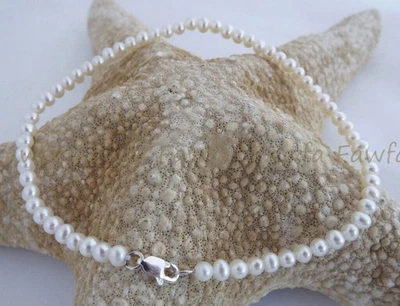 Clásico Pequeño 3-4mm Blanco Mar del Sur Perlas de Agua Dulce Collar Pulsera Foto 1 de 4