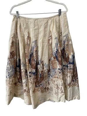 Falda Talbots Paisaje Urbano Escena Talla 16W Línea A Completamente Forrada Beige Neutro Retro Foto 1 de 4