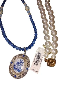 Anne Klein Fax Pearl One String Necklace And Pendant. 1928 Blue Willow Necklace - Picture 1 of 6