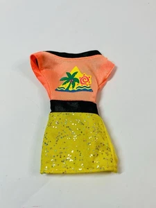 Vintage Barbie Doll Clothing From The 1990’s Neon Orange & Yellow Dress Outfit - Picture 1 of 4