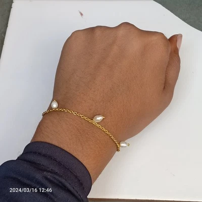 Freshwater Pearl Danity Chain Bracelet Pearl Jewelry Gift For Wife - Image 1 of 3